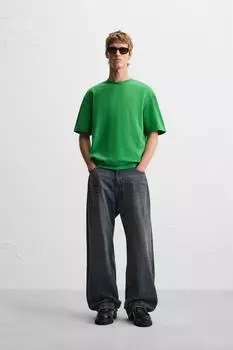 Базовая футболка обычного покроя ZARA, зеленый