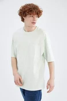Базовая футболка Oversize с круглым вырезом и короткими рукавами DeFacto, бирюзовый