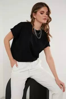 Базовая футболка оверсайз из 100 % хлопка с круглым вырезом 5864489 Lela, черный