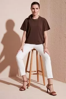 Базовая футболка оверсайз из 100 % хлопка с круглым вырезом 5864489 Lela, коричневый