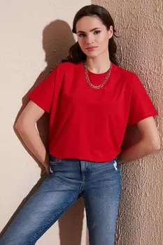 Базовая футболка оверсайз из 100 % хлопка с круглым вырезом 5864489 Lela, красный