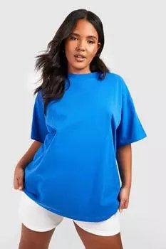 Базовая футболка plus brights оверсайз из хлопка с круглым вырезом Boohoo, кобальтовый