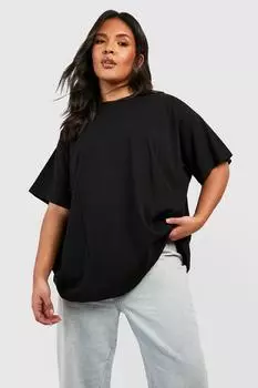 Базовая футболка plus super oversize из хлопка с круглым вырезом Boohoo, черный