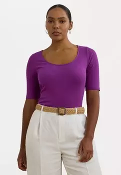 Базовая футболка RIB-KNIT COTTON-BLEND ELBOW-SLEEVE TEE Lauren Ralph Lauren Woman, фиолетовый