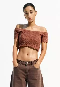 Базовая футболка RUSTIC SHORT SLEEVE BARDOT Bershka, темно-коричневый