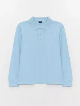 Базовая футболка с длинными рукавами для мальчиков с воротником-поло LCW Kids, светло-синий