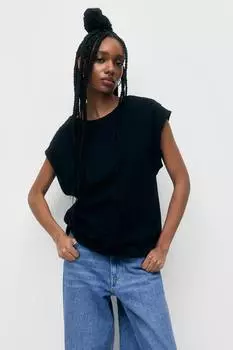 Базовая футболка с короткими рукавами и отделкой Pull&Bear, черный