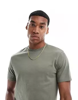 Базовая футболка с круглым вырезом ASOS DESIGN из ткани цвета хаки плотностью 240 г/м