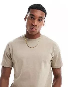 Базовая футболка с круглым вырезом ASOS DESIGN из ткани каменно-серого цвета плотностью 240 г/м