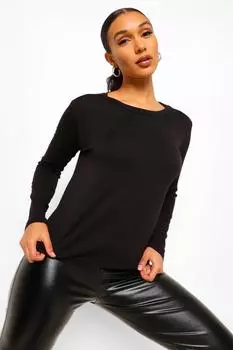 Базовая футболка с круглым вырезом с длинными рукавами Boohoo, черный