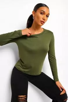 Базовая футболка с круглым вырезом с длинными рукавами Boohoo, хаки