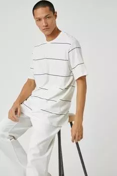 Базовая футболка с круглым вырезом в полоску Koton, белый