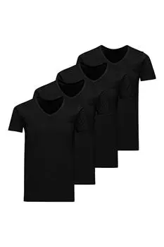 Базовая футболка с остроконечным воротником – 4 шт Jack & Jones, черный