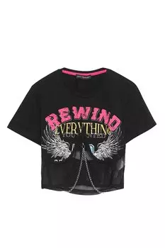 Базовая футболка с рисунком и аксессуарами-цепочками черная QUZU