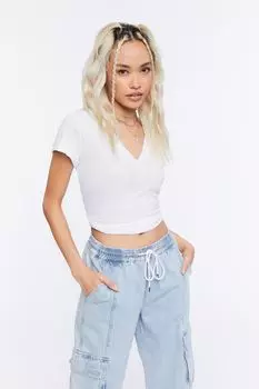 Базовая футболка с V-образным вырезом Forever 21, белый