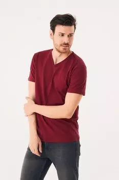 Базовая футболка с V-образным вырезом Fullamoda, бургундия