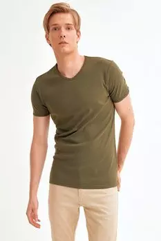 Базовая футболка с V-образным вырезом Fullamoda, хаки