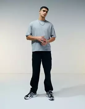 Базовая футболка серого меланжевого цвета с круглым вырезом ASOS DESIGN свободного кроя