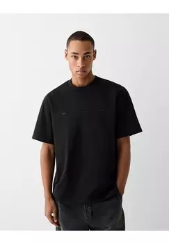 Базовая футболка Short Sleeve Boxy Fit Bershka, черный