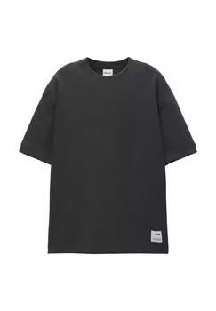 Базовая футболка Short Sleeve Plush Interlock PULL&BEAR, темно-серая