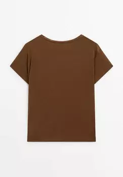 Базовая футболка SHORT SLEEVE ROUND NECK Massimo Dutti, песочный