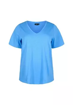 Базовая футболка SHORT-SLEEVED WITH V-NECK Zizzi, светло-голубой