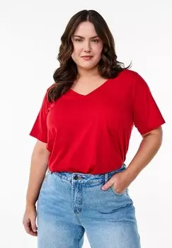 Базовая футболка SHORT-SLEEVED WITH V-NECK Zizzi, красный