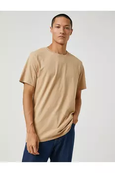 Базовая футболка Slim Fit с круглым вырезом и короткими рукавами, хлопок Koton, бежевый