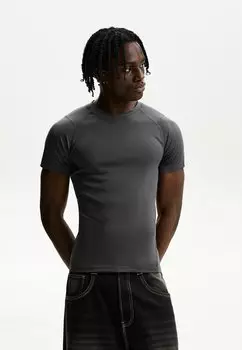 Базовая футболка SLIM FIT SHORT SLEEVE WITH SEAM DETAILS Bershka, серый