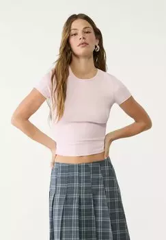 Базовая футболка SLIM FIT Stradivarius, светло-розовый