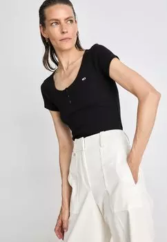 Базовая футболка Slim Henley Tommy Hilfiger, черная