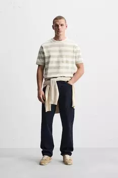 Базовая футболка среднего веса ZARA, белый/зеленый