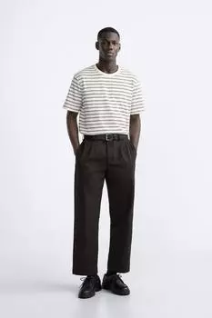 Базовая футболка среднего веса ZARA, коричневый/белый