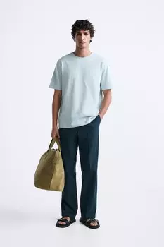 Базовая футболка среднего веса ZARA, светло-голубой