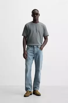 Базовая футболка среднего веса ZARA, зеленоватый