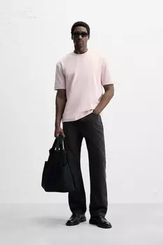 Базовая футболка стандартного кроя ZARA, бледно-розовый