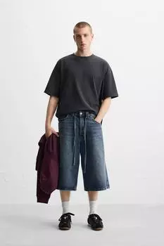 Базовая футболка свободного кроя ZARA, антрацитовый серый