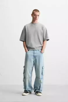 Базовая футболка свободного кроя ZARA, цвет Light grey