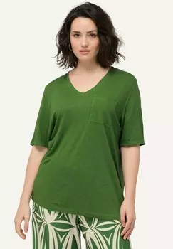 Базовая футболка TEXTURED SHORT SLEEVE V-NECK Ulla Popken, темно-зеленый