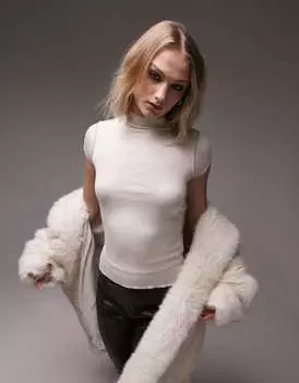 Базовая футболка Topshop премиум-класса цвета экрю с высоким воротником и рукавами-крылышками