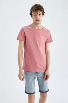 Базовая футболка узкого кроя с круглым вырезом DeFacto, розовый