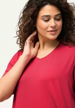 Базовая футболка V-AUSSCHNITT HALBARM Ulla Popken, красный металлик