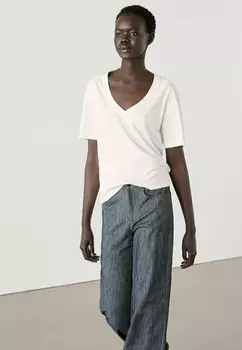 Базовая футболка V-NECK Massimo Dutti, белый