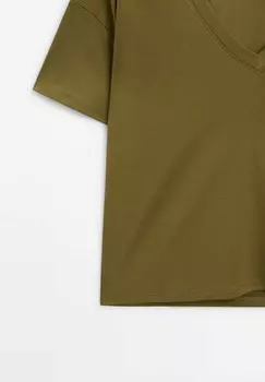 Базовая футболка V-NECK Massimo Dutti, хаки