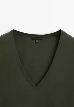 Базовая футболка V-NECK Massimo Dutti, зеленый