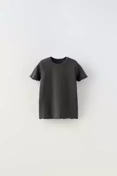 Базовая футболка в ребрику ZARA, темный антрацит