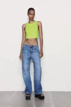 Базовая футболка в рубчик ZARA, лаймовый