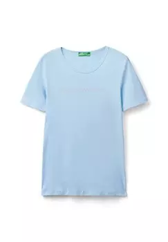 Базовая футболка WITH GLITTER PRINT LOGO United Colors of Benetton, синий