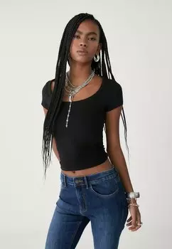 Базовая футболка WITH SQUARE NECKLINE Stradivarius, черный