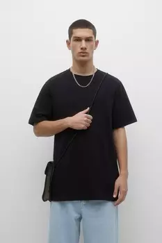 Базовая хлопковая футболка с короткими рукавами Pull&Bear, черный